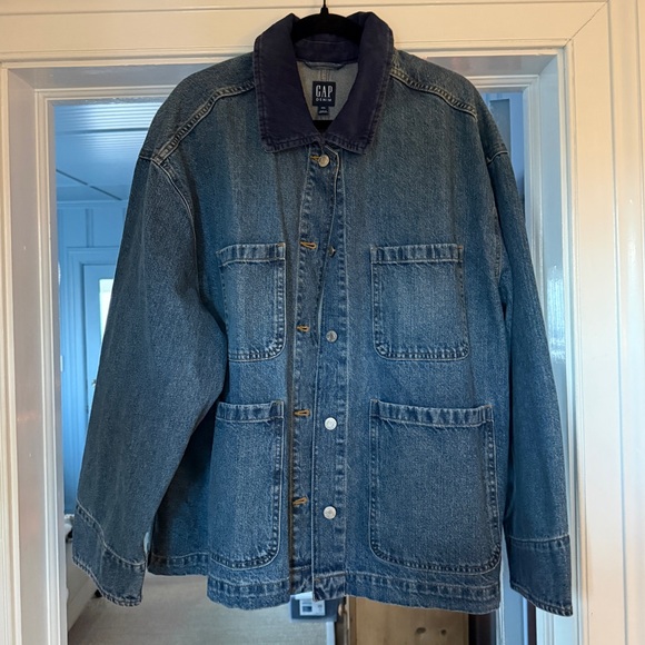 GAP Blue Denim Jacket with Dark Blue Corduroy Collar - Picture 2 of 8